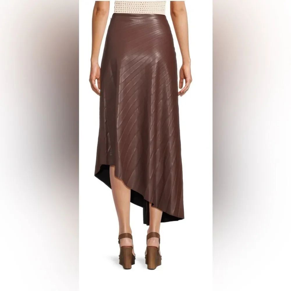 A.L.C. Asymmetrical Chocolate Faux Leather Pleated Ruched Maxi Skirt size 0